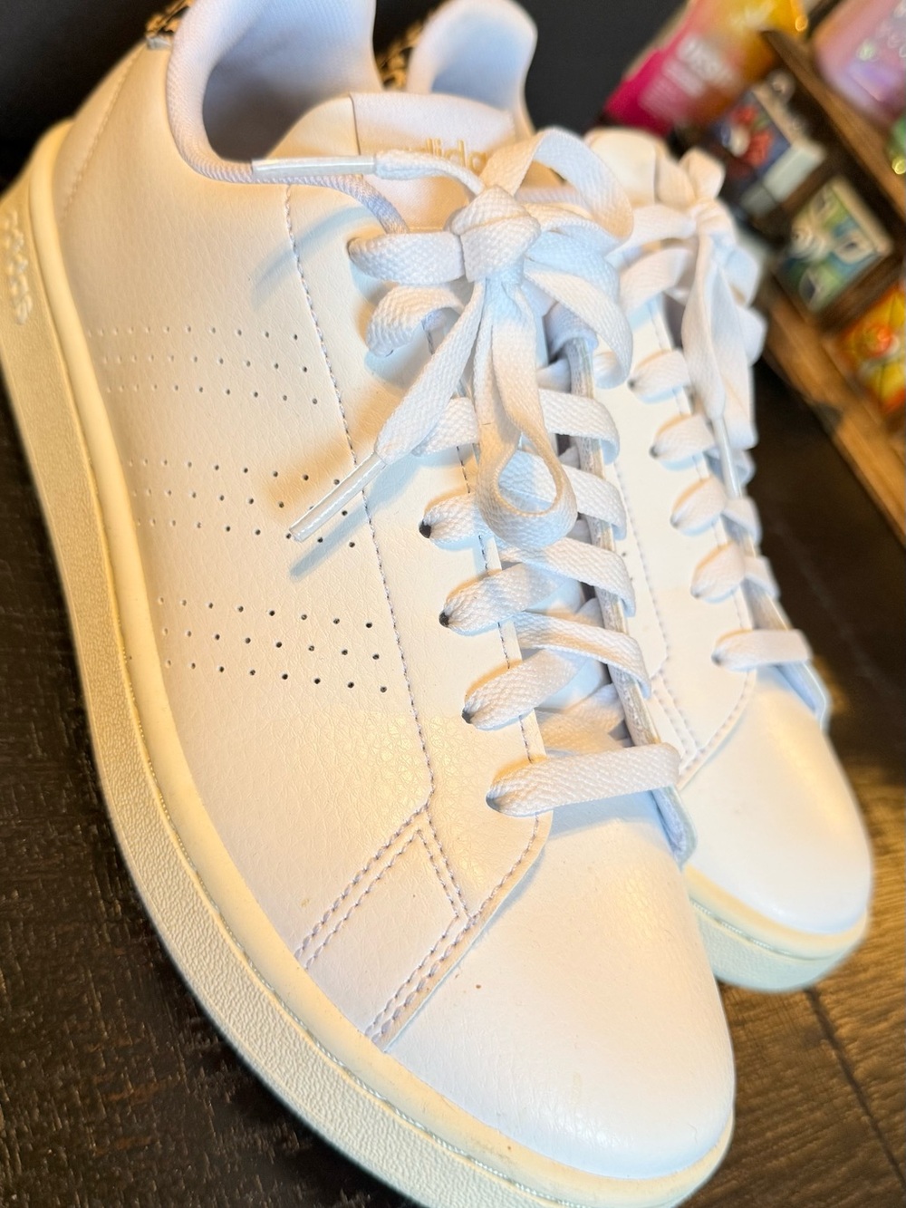 Classic White womens Leather Sneakers -  white white leopard detail on the back.